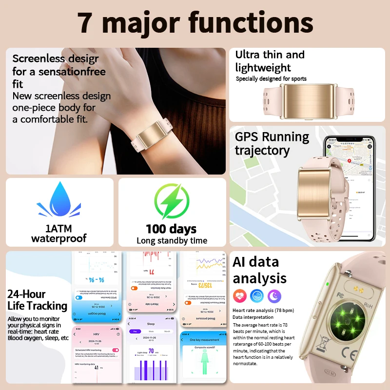 LIGE GPS Tracker AI Health Smart Bracelet HRV Heart Rate Blood Pressure Monitor Call Reminder Smartwatch Sport Fitness Band New