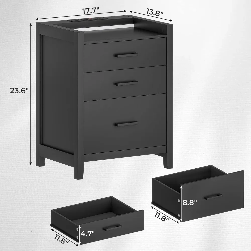 LED Nightstand with Charging Station set of 2 2