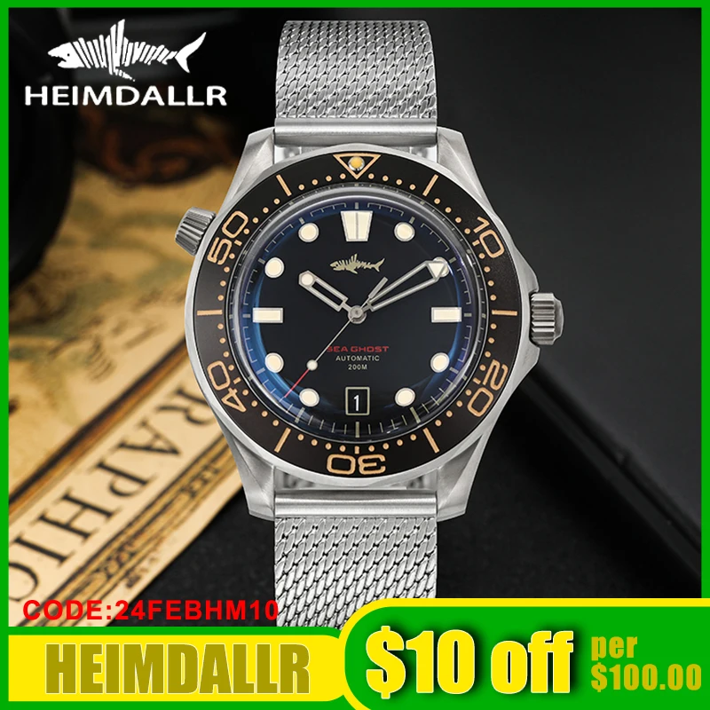 Heimdallr Orologio Titanium Master Nttd Nh35 Meccanico Automatico C3 Acciaio Luminoso Nylon Bianco Nero Quadrante 200M Orologi Da Immersione Da Uomo