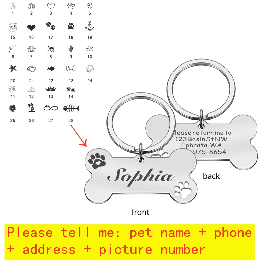 Personalized Collar Pet ID Tag Engraved Pet ID Name for Cat Puppy Dog Tag Pendant Keyring Bone Tag Pet Accessories Dropshipping 