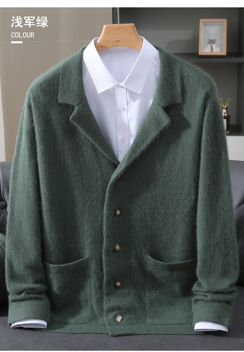 New Mink Wool Cardigan Men's Padded Sweater Coat Business Casual Knitted Cashmere Sweater Coat