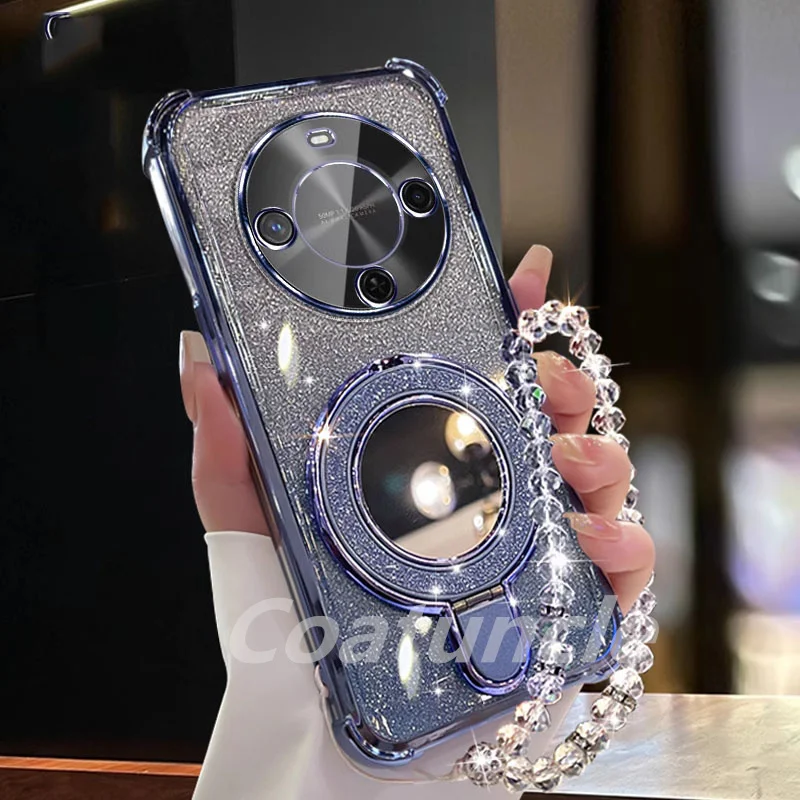 Glitter Plating Mirror Magnetic Phone Holder Bracelet Case Cover