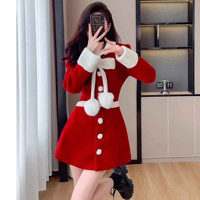 New Women's Tweed Mini Dress Winter Korean Style Single