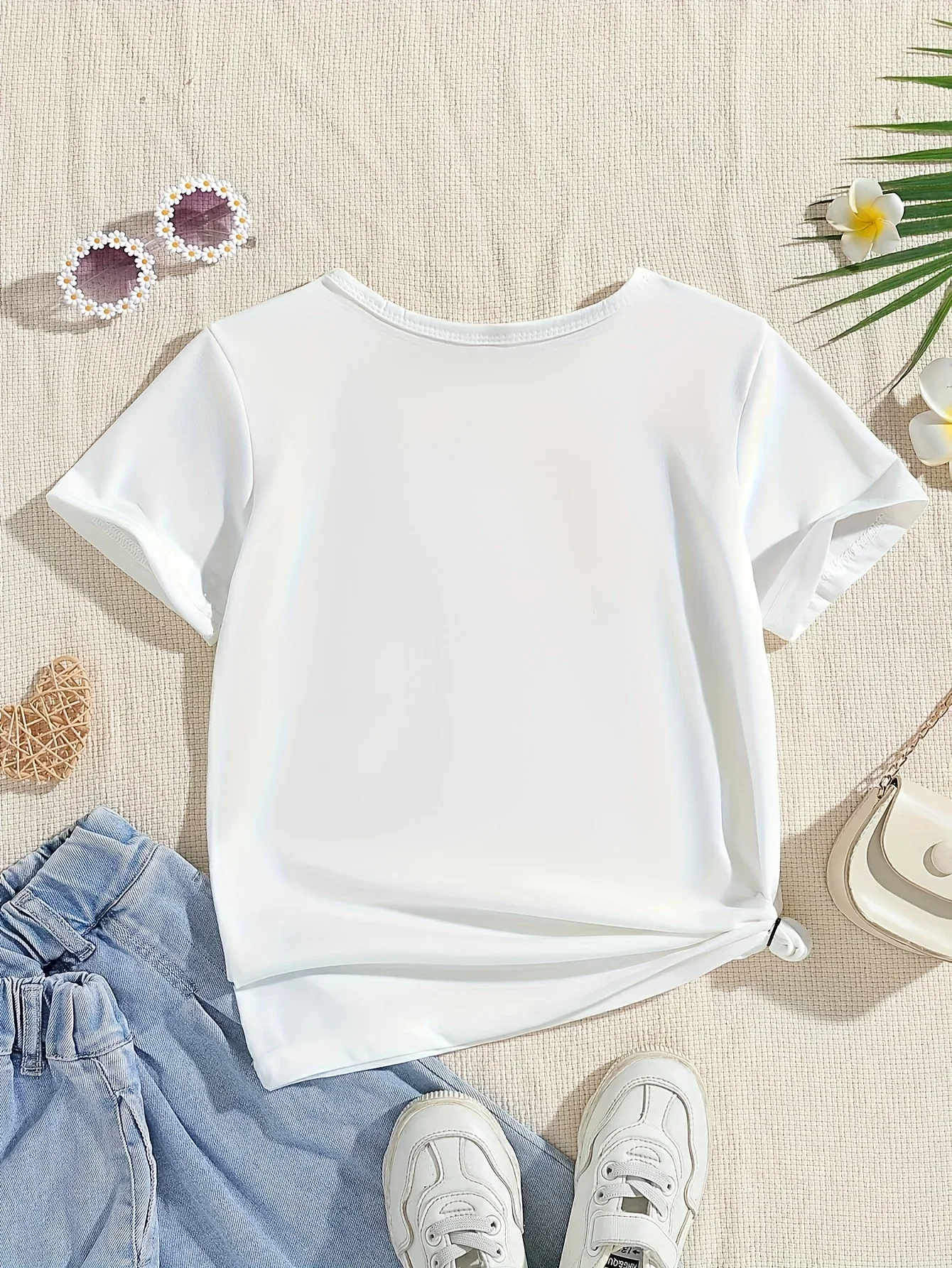 Summer Baby Girl White Clothes Kid Girls Casual Rainbow Printed T-shirts Children Fashion Crew Neck Short Sleeve Top 2