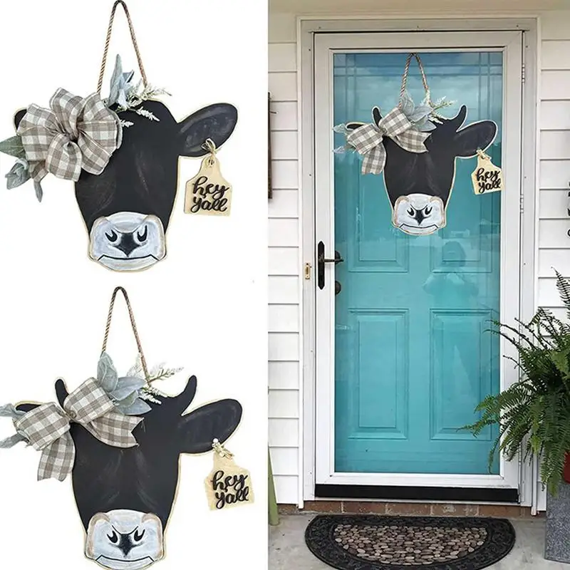 

Вешалка для входной двери с коровьей головкой, деревянная вешалка для входной двери, весенний декор для деревенской двери, для помещений и улицы
