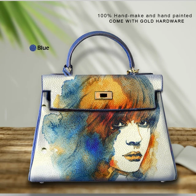 Personalizar Art Hand Painted Flowers Bags Cowhide Togo Leather