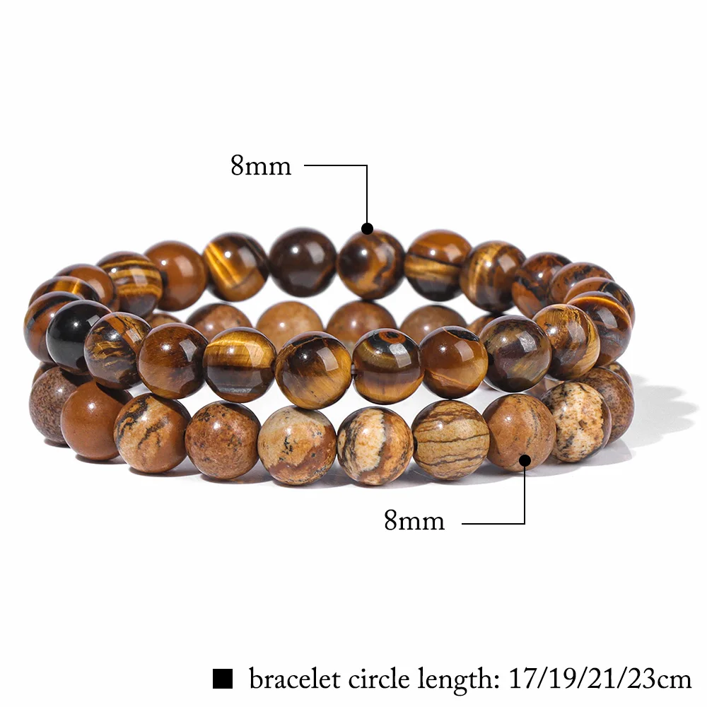 2Pcs Natural Stone Bead Bracelet Set 8MM