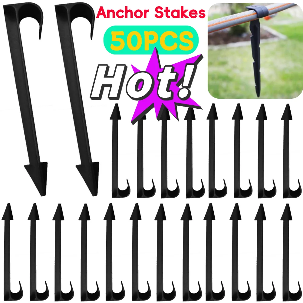 Garden Staples 50pcs 16/20mm Hose Anchors Fixed Stakes Gardening Tools for PE Tubing Holder Pipe for Lawn Greenhouse Tent Flower Pot