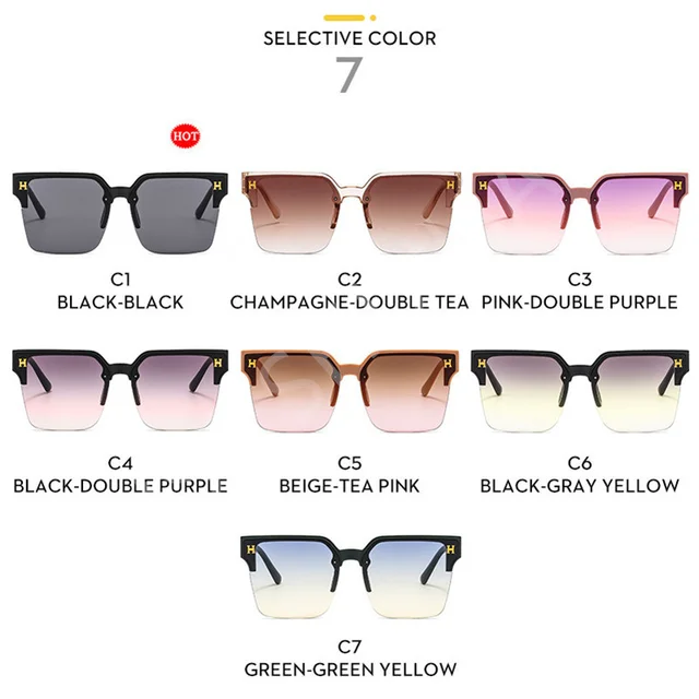  - 2023 Small Semirimless Style Sunglasses for Women Fashion Square Ladies Gradient Lens Polygon UV400 Eyeglasses H-Letter Design