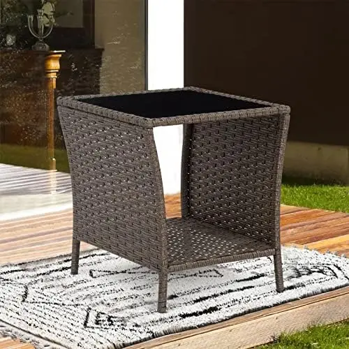 

Side Coffee Table Outdoor Side Tables Storage Bistro Table Furniture Square End Tables Garden Table Brown