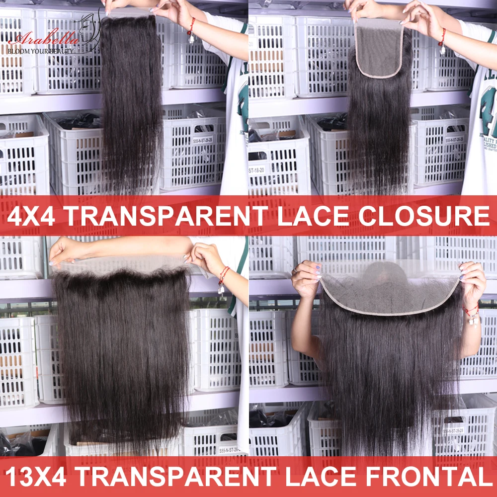 Lace Frontal Straight 100% Human Hair Arabella Lace Closure Pre Plucked Bleached Knots 13x6 Transparent Frontal 360