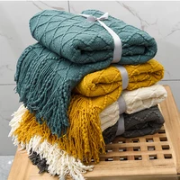 Nordic Knit Plaid Blanket Super Soft Bohemia Blanket For Bed Sofa Cover Bedspread Plaid On The Sofa Decor Blankets With Tassel 2