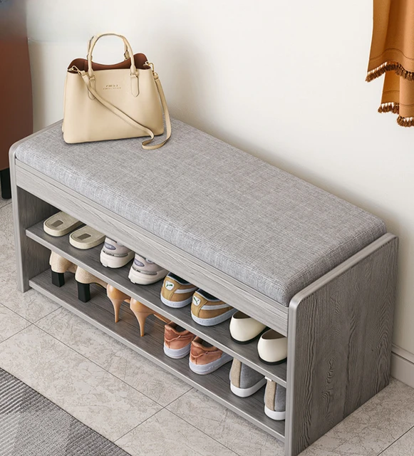 Shoe Storage Bench with Hidden Shoe Rack,Leather Entryway Shoe Bench Seat  Shoe Organizer Shoe Cabinet,Modern Entry Decorative Furniture-B-Brown