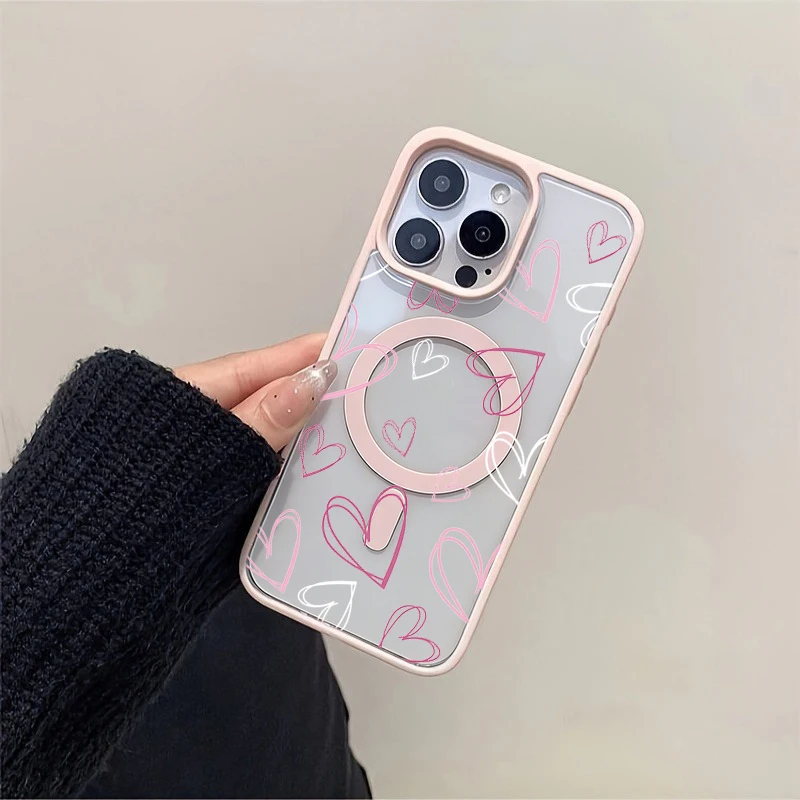 Gradient Heart Magnetic Protective Case - Pink, Purple & White Lines Design