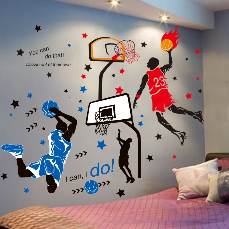 Basketball Player Wall Stickers Decor DIY Ball Games Wall Decals for Kids Rooms Teenager Boys Bedroom Nursery Home Decoration