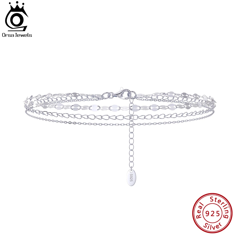 ORSA JEWELS 14K 골드 도금 레이어드 체인 발찌, 실버 925, 여성 발 체인 팔찌, 패션 발목 스트랩 쥬얼리 SA58