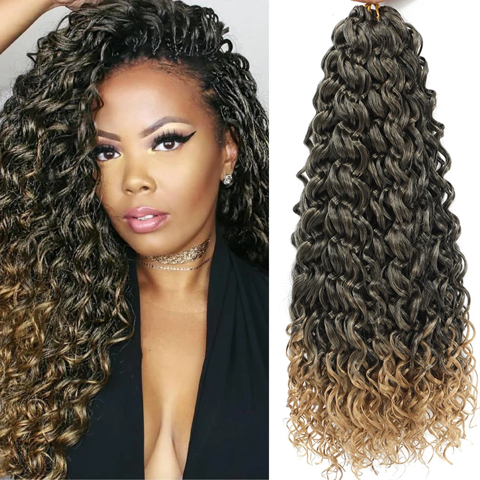 

18 Inch Long GoGo Afro Curl Crochet Hair Extension Ombre Ginger Beach Curl Deep Twist Crochet Braids Water Wave Braiding Hair