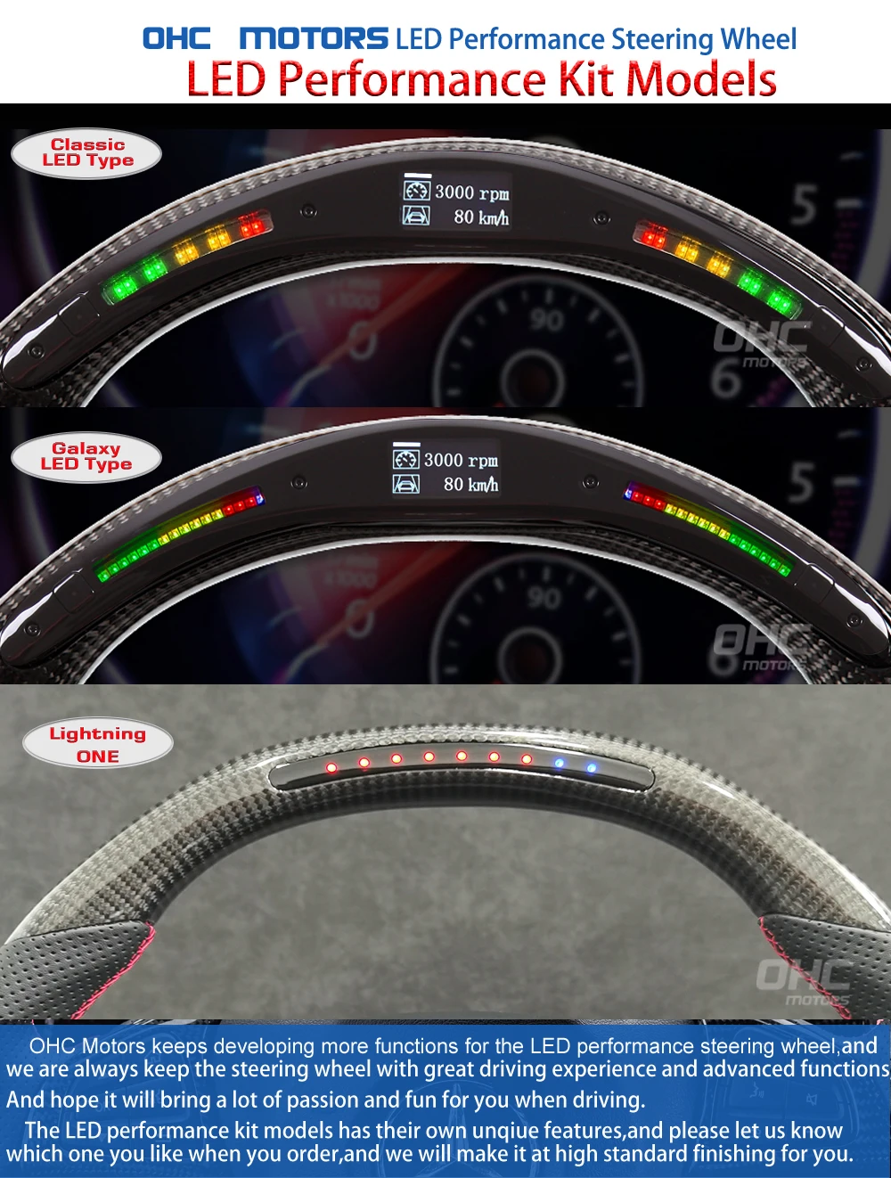 OHC Motors LED ステアリングGalaxy Pro OHC Motors Led Light Up Steering Wheel for Smart