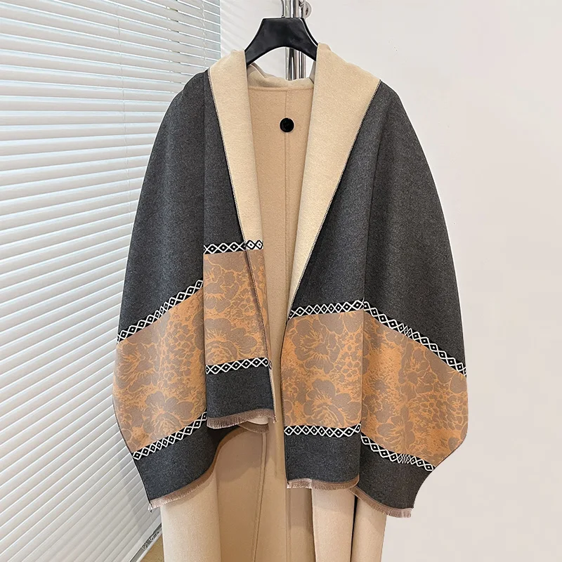 2024 new winter double-sided thickened ethnic style cashmere jacquard scarf high quality ladies imitation cashmere scarf