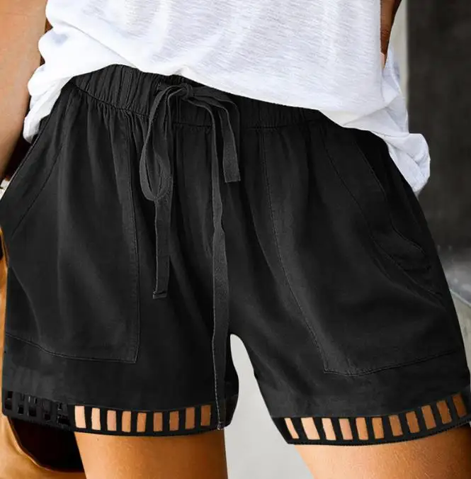 

Y2K Women's Casual Shorts 2023 Summer Zevity Solid Color Cotton Linen High Waist Tie Loose Wide Leg Shorts Daily Casual Shorts