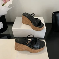 Black Wedge Sandals Woman Chunky Heels Slippers Summer Belt Buckle Platform Heels Silver Ladies Shoes Casaul Sandalias Mujer - Image 6