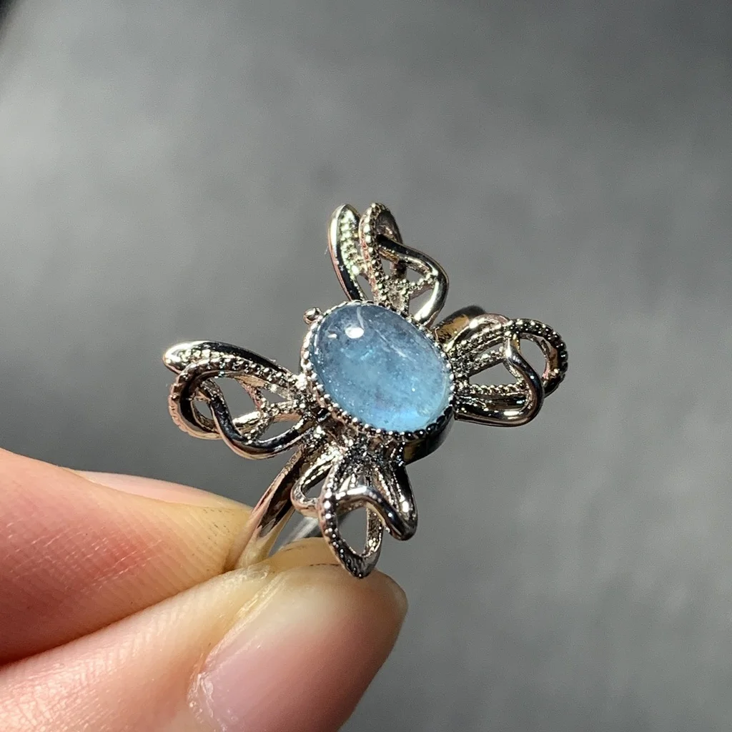 MM Natural Aquamarine Ring  Adjustable Female  Jewelry for Women Gift Wholesale High Quality Vintage Fine