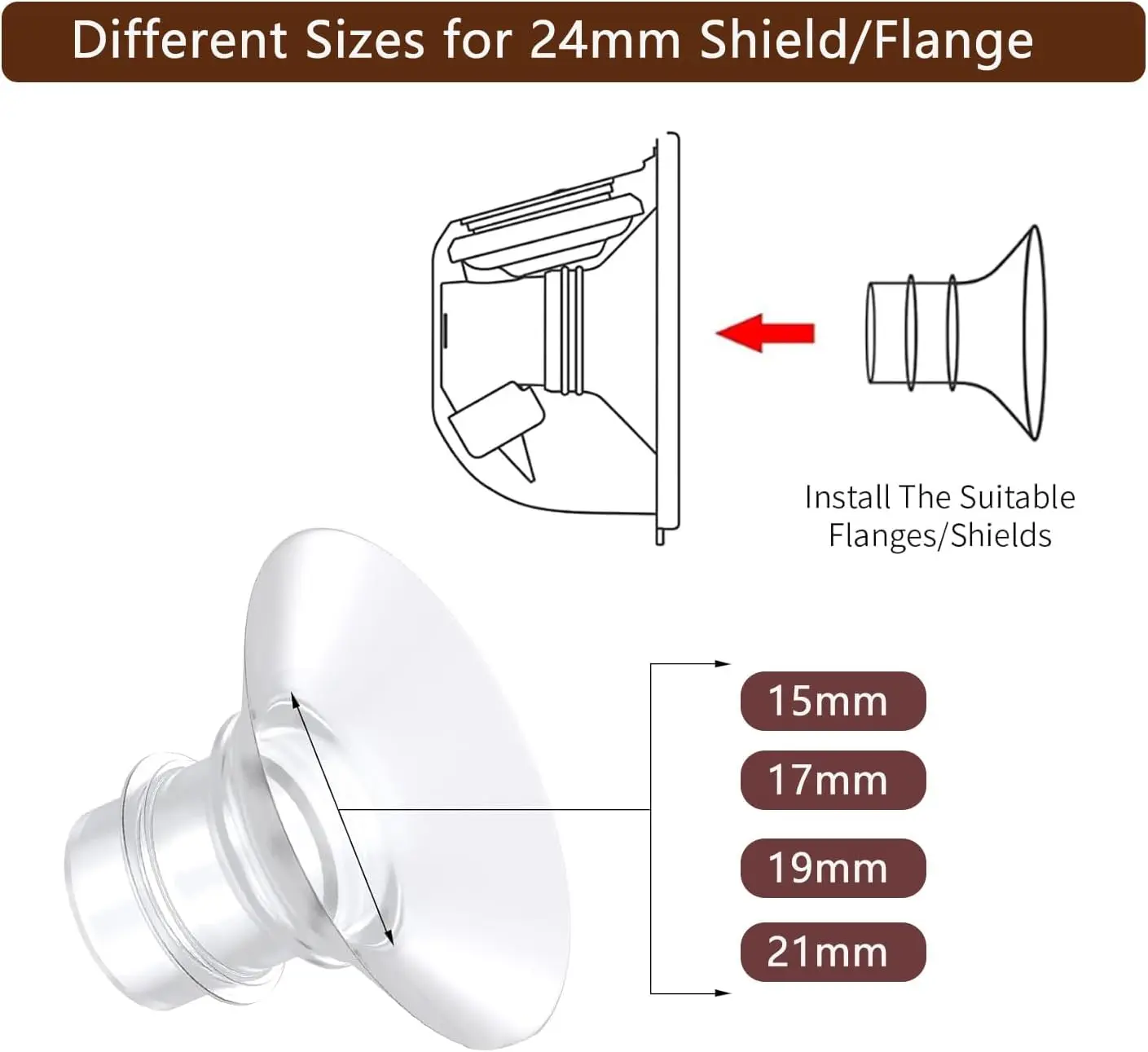 Flange Inserts 13/15/17/19/21mm,Compatible with S9/S10/S12 etc 24mm Wearable Breast Pump,Breast Pump Flange Insert 2