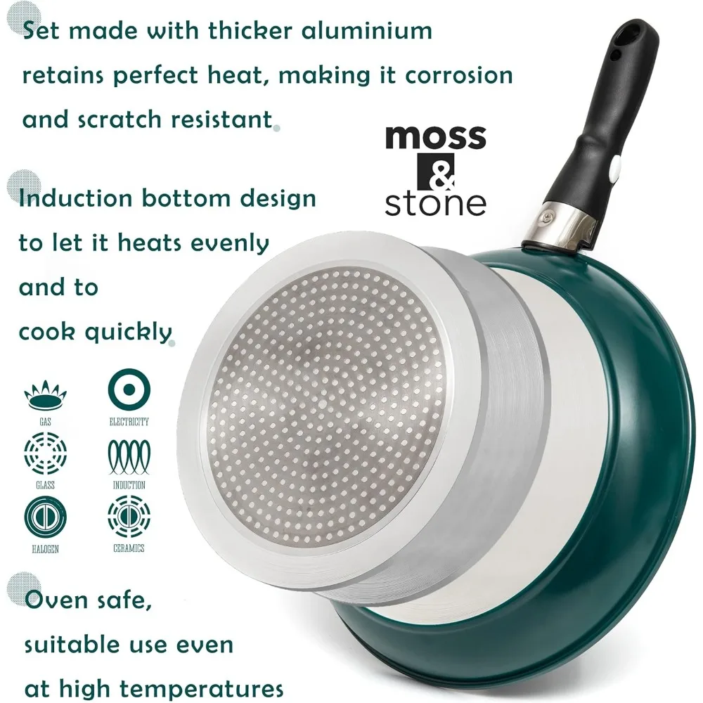 Moss & Stone 6 Piece Nonstick Cookware Set, Aluminum Pots and Pans