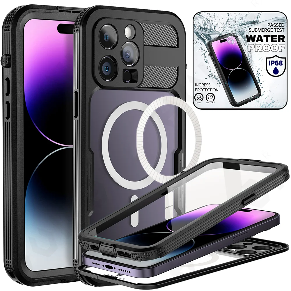 Case For iPhone 14 Pro Max Plus Waterproof Case MagSafe Shockproof with Screen Protector and Magnetic IP68 Protective Cover