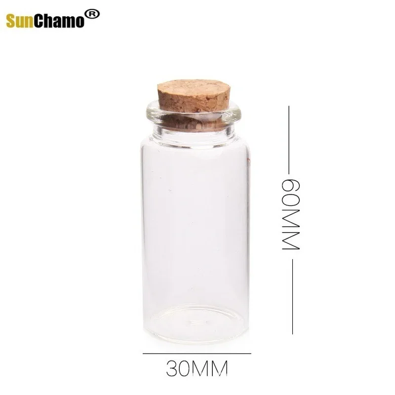 30x60mm Empty Clear Glass Bottles Jars Vial 5pcs with Cork Stopper for DIY Wish Message Sample Perfume Container 25ml