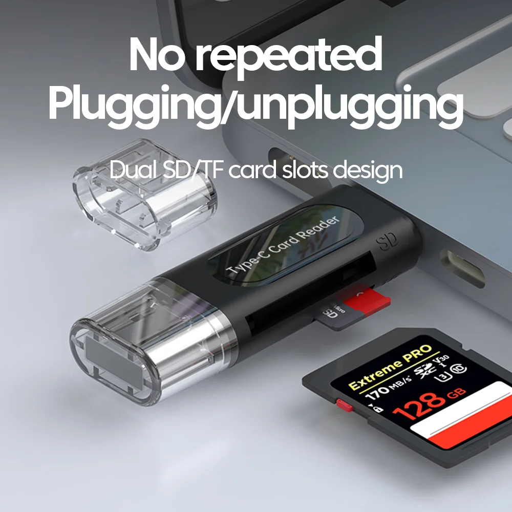 4 in 1 USB 타입 C 다기능 카드 리더 SD TF 카드 리더 아이폰15 16 PC 노트북 USB2.0 스마트 스토리지 카드 리더 어댑터