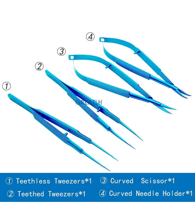 Cornea Scissors Ophthalmic Calipers Capsulorhexis Forceps Ophthalmic Tool 4pcs titanium Ophthalmic instrument set forcep needle holder scissor OR Silicone Sterilization tray