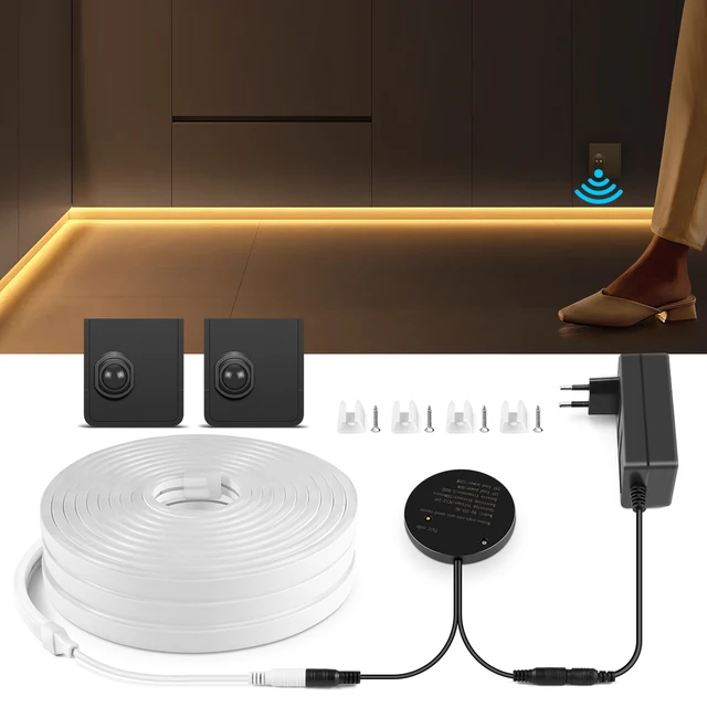 Smart Dual Sensors PIR Motion Sensor Switch DC 24V Neon Light LED Strip 2m 5m 10m for Bathroom Bedroom Stair Night Lamp