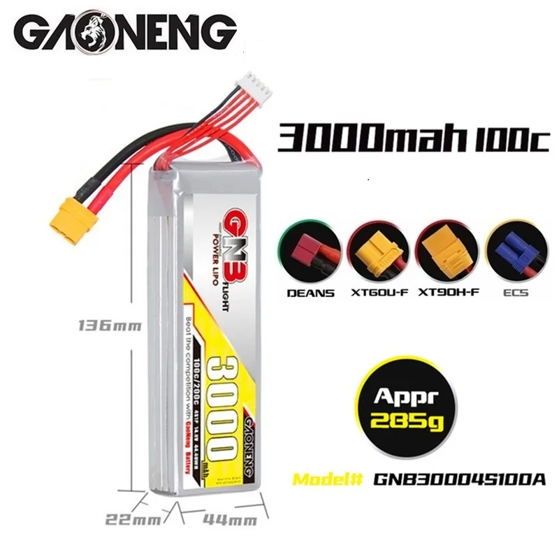 

HV GNB 4s 14.8V 3000mAh 100C Lipo Battery For FPV Drone RC Helicopter Car Boat UAV RC Parts With XT60 XT90 T Plug 14.8v BATTERY
