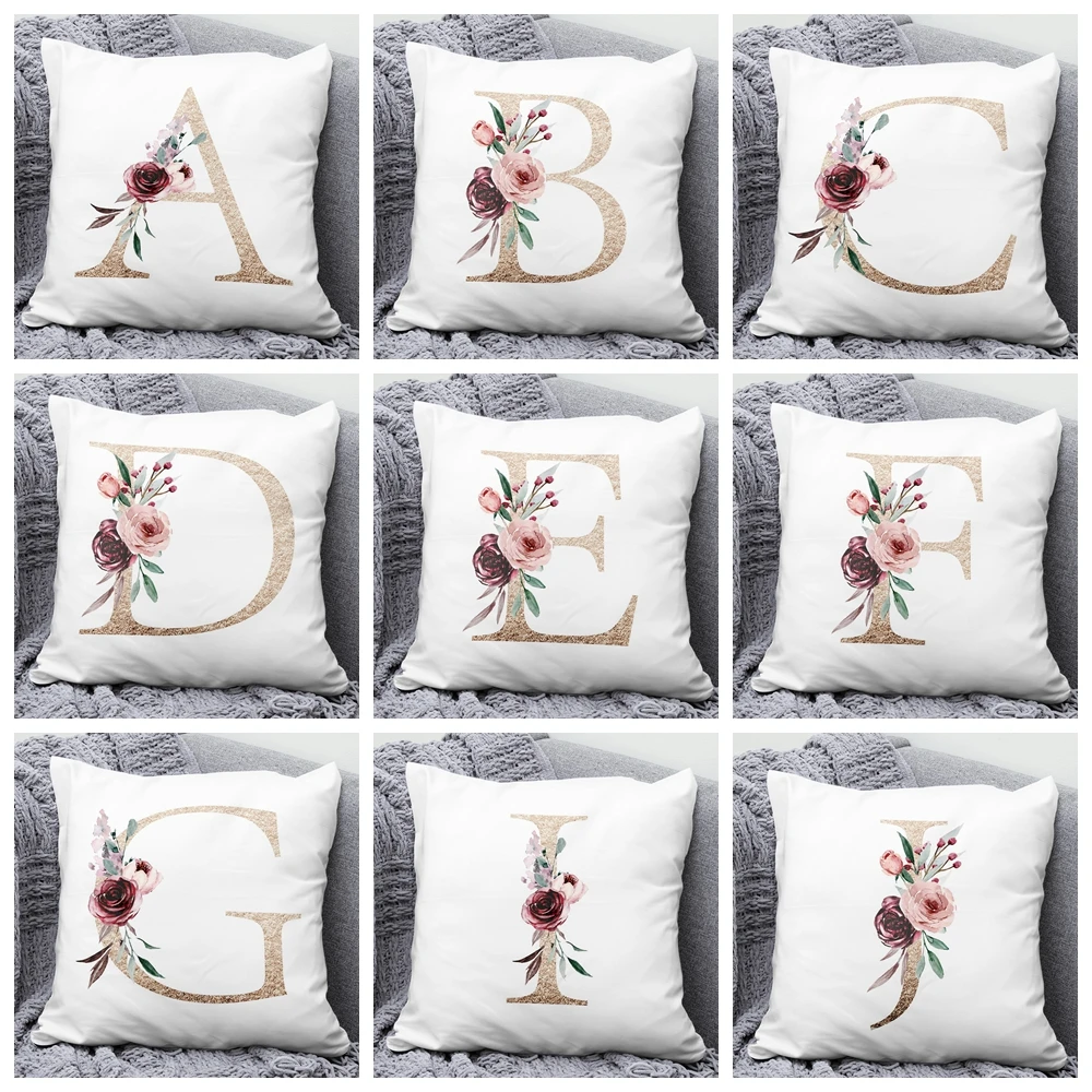 

Flower Alphabet Letter Pillow Case 26 Letters Floral Gift Home Throw Decorative Pillowcase Sofa Car Bedroom Square Cushion Cover