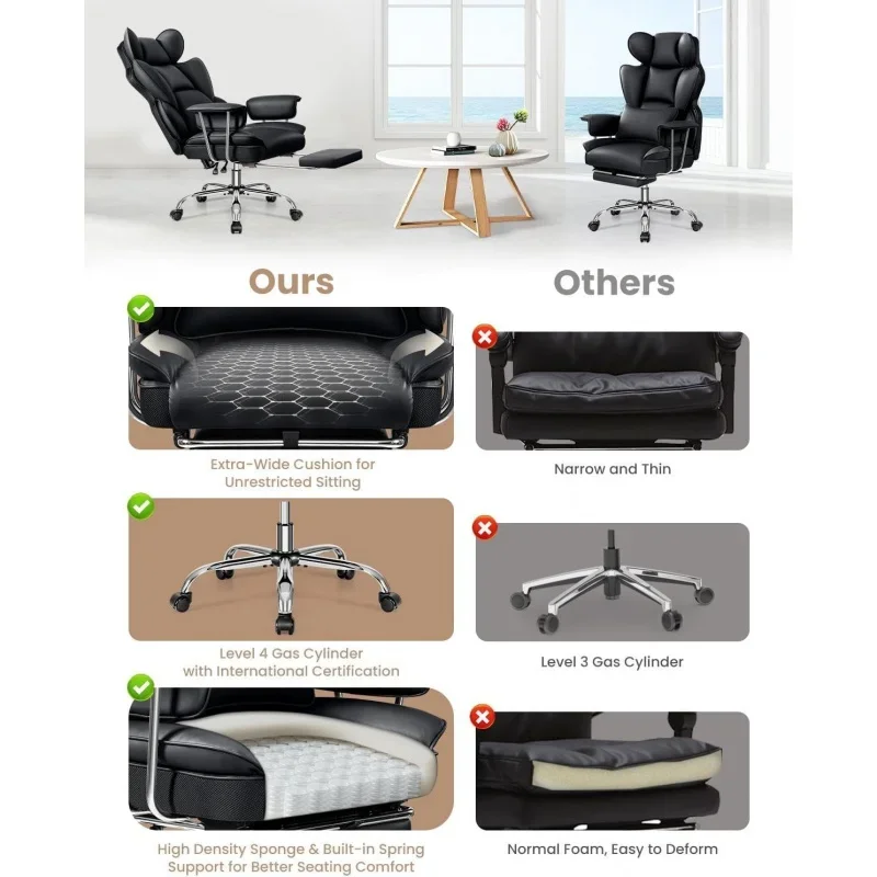 Desk Tall Executive Footrest, Ergonomic Reclining High Back Lumbar Support (Black)