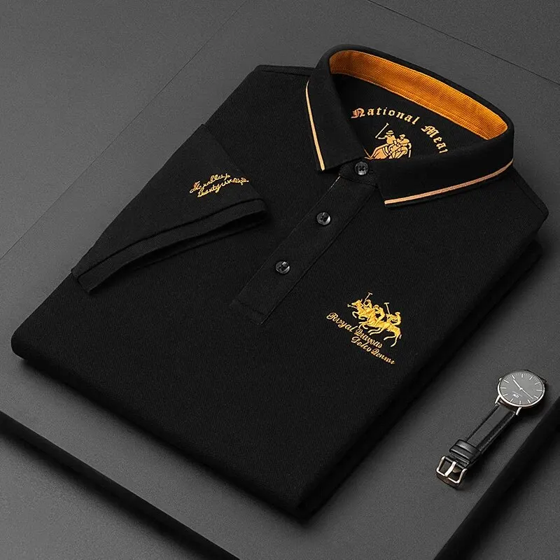 Men's Polo Shirt Summer Fashion Lapel Solid Colour Embroidery Paul Short-Sleeved Polo Shirt Light Luxury Business Casual Daily Top
