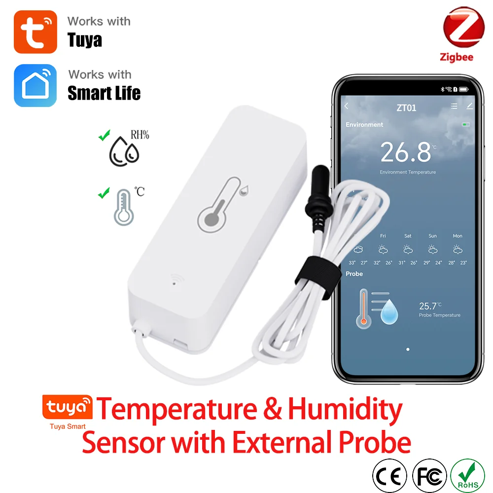 Tuya Zigbee Temperature Humidity Sensor Smart Home Thermometer with ...