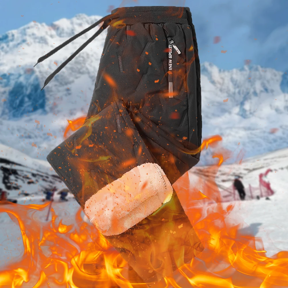 Men Fleece Sweatpants Pant with Zipper Pockets Winter Warm Fleece Sweatpants Track Pants Waterproof for Winter Cycling Training