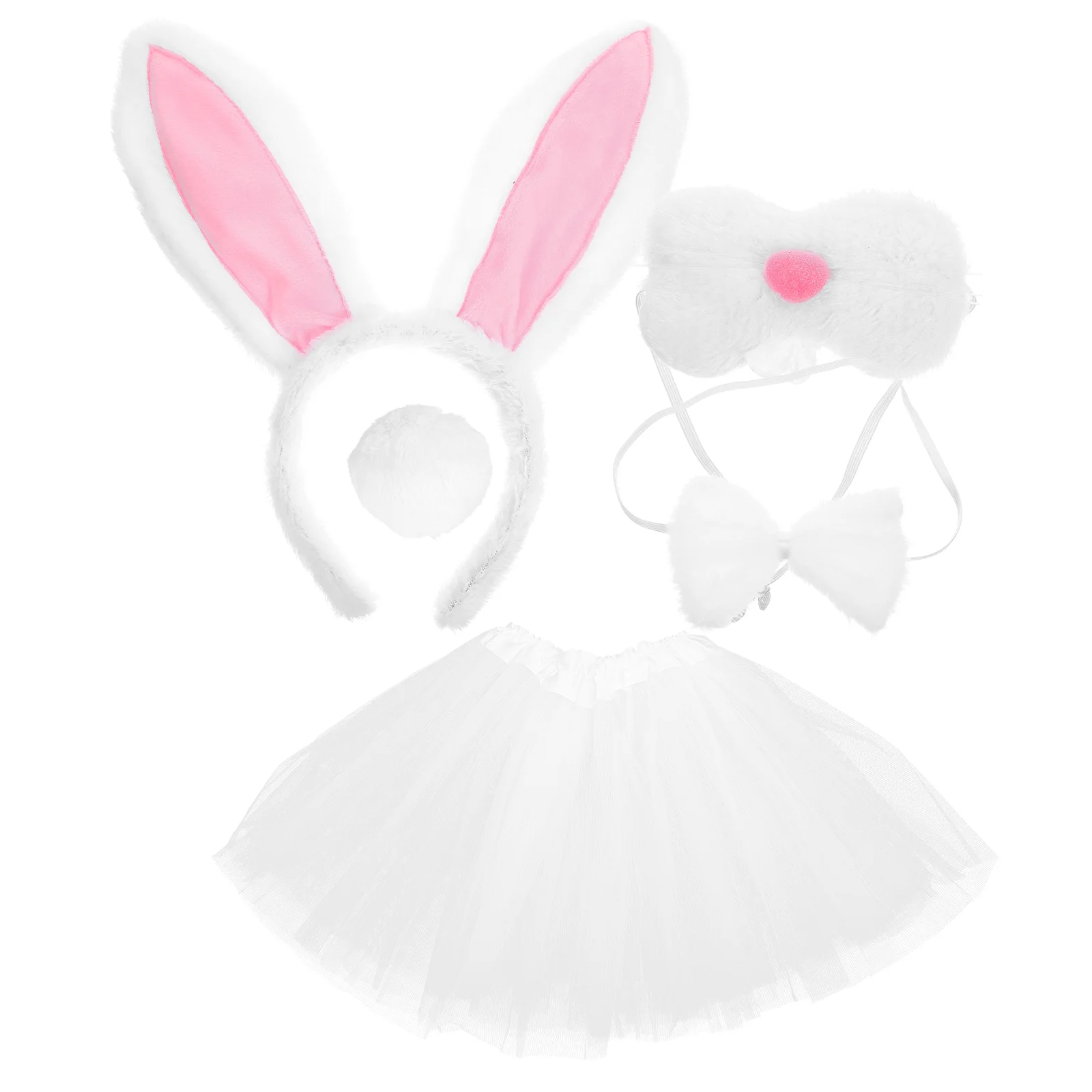 

1 Set Rabbit Ear Headband Tutu Skirt Cosplay Tail Decorative Bowtie Animal Costume Props for Easter