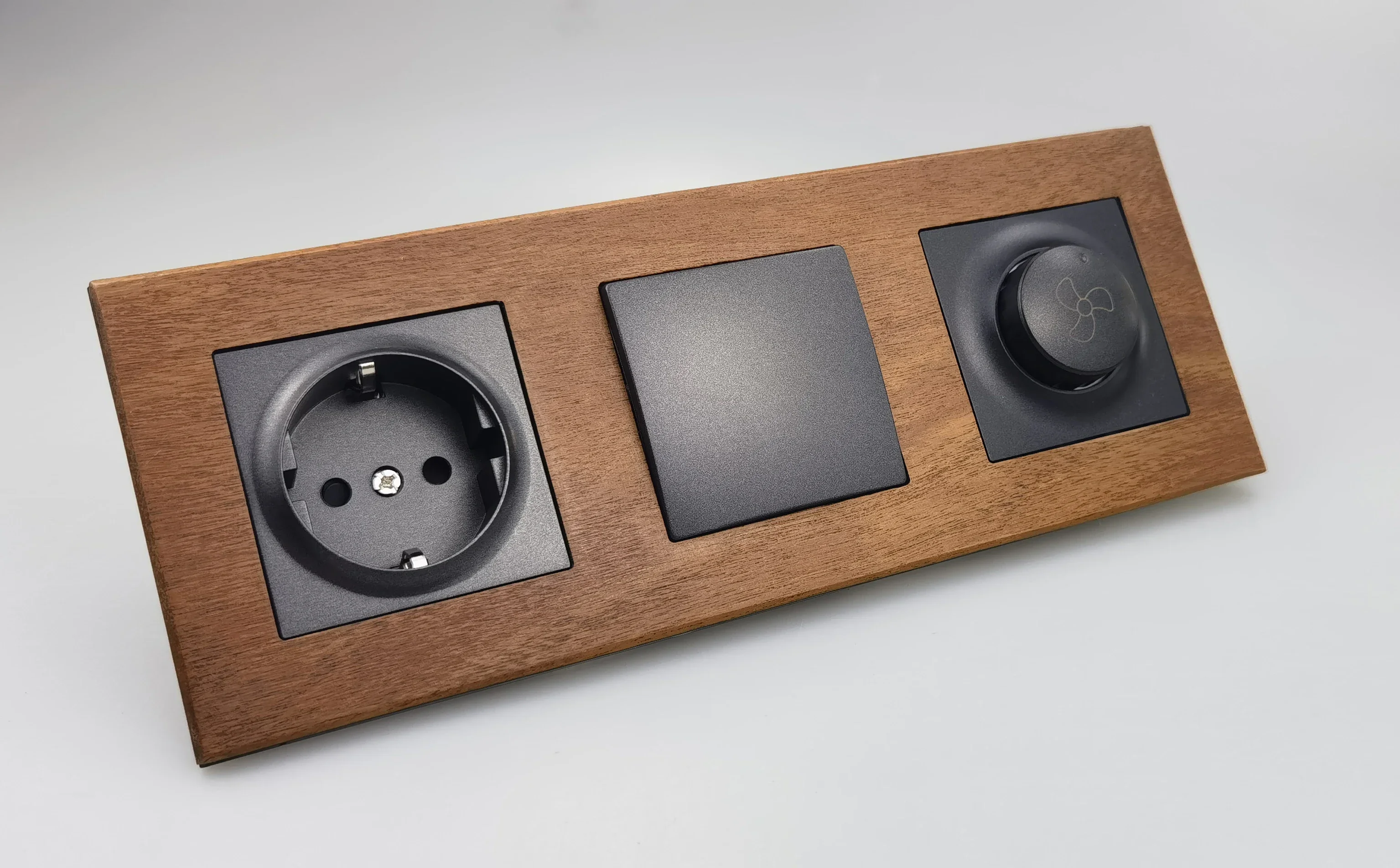 Neutral Wood Wall Panels with Retro Electric Switch and USB Fast Outlet