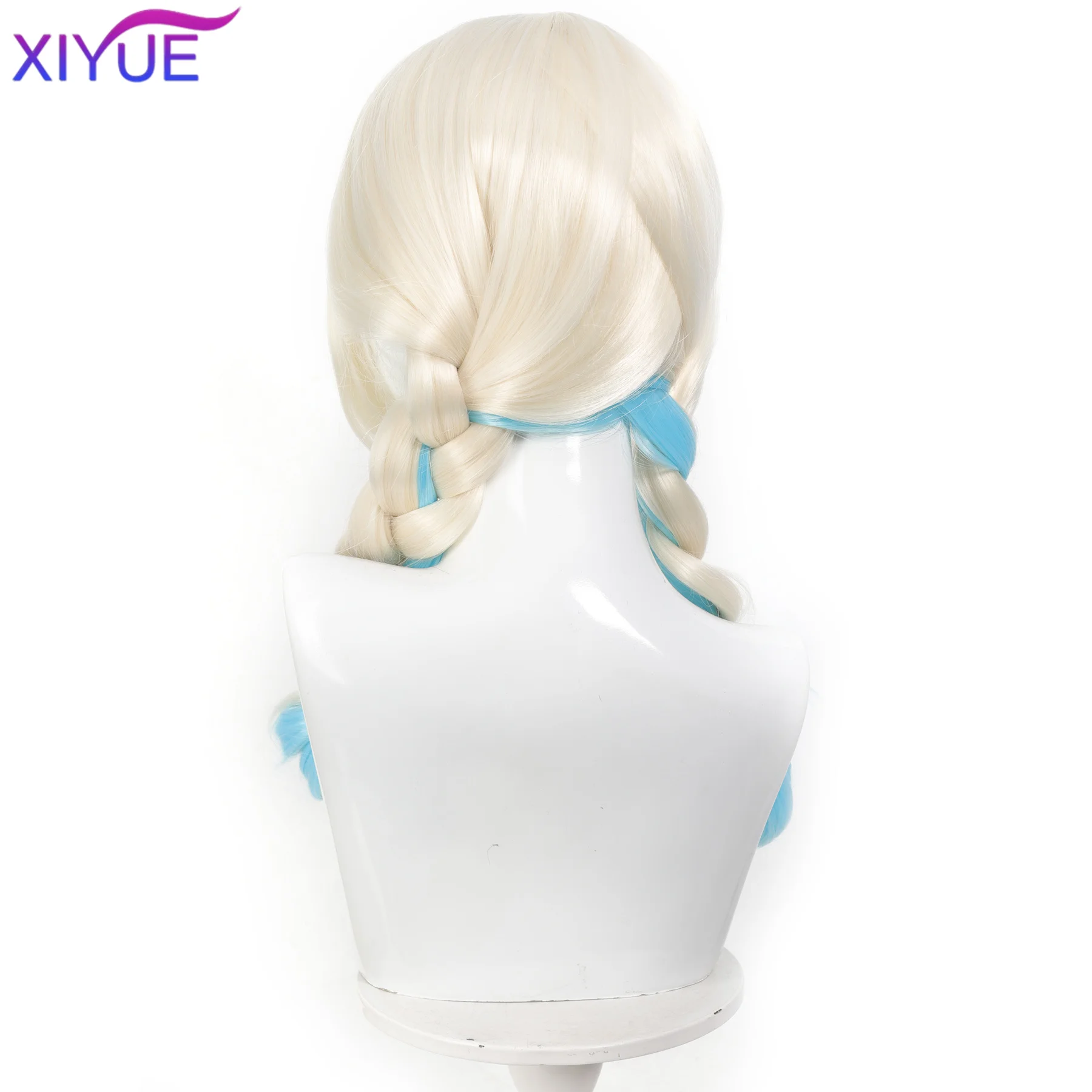 XIYUE 50CM Synthetic Light Golden Braided wig Blonde blue Synethetic Natural Hair Wig for Women Daily Cosplay