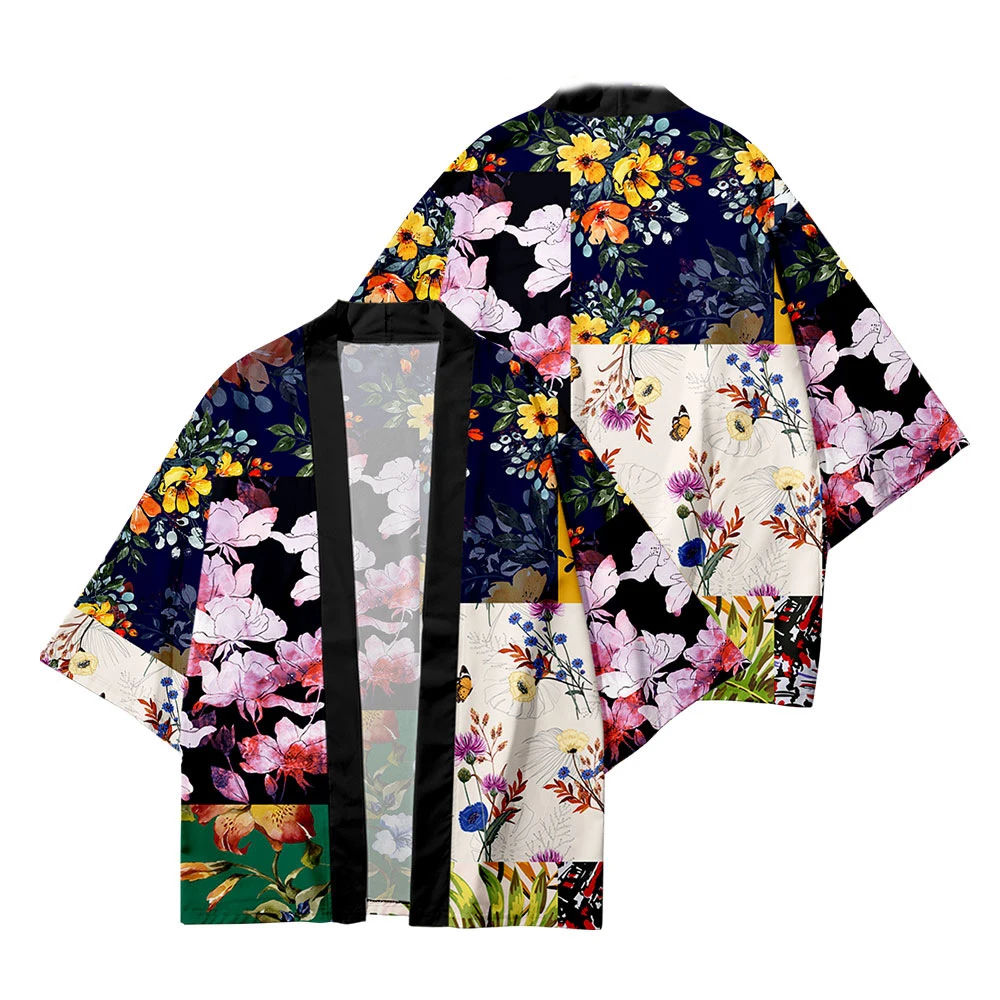 

2023 3D Printing Of Ukiyo-E Patterns Harajuku Kimono Toga Coat Feather Woven Cape Cardigan Hawaiian Print Men's Beach Men