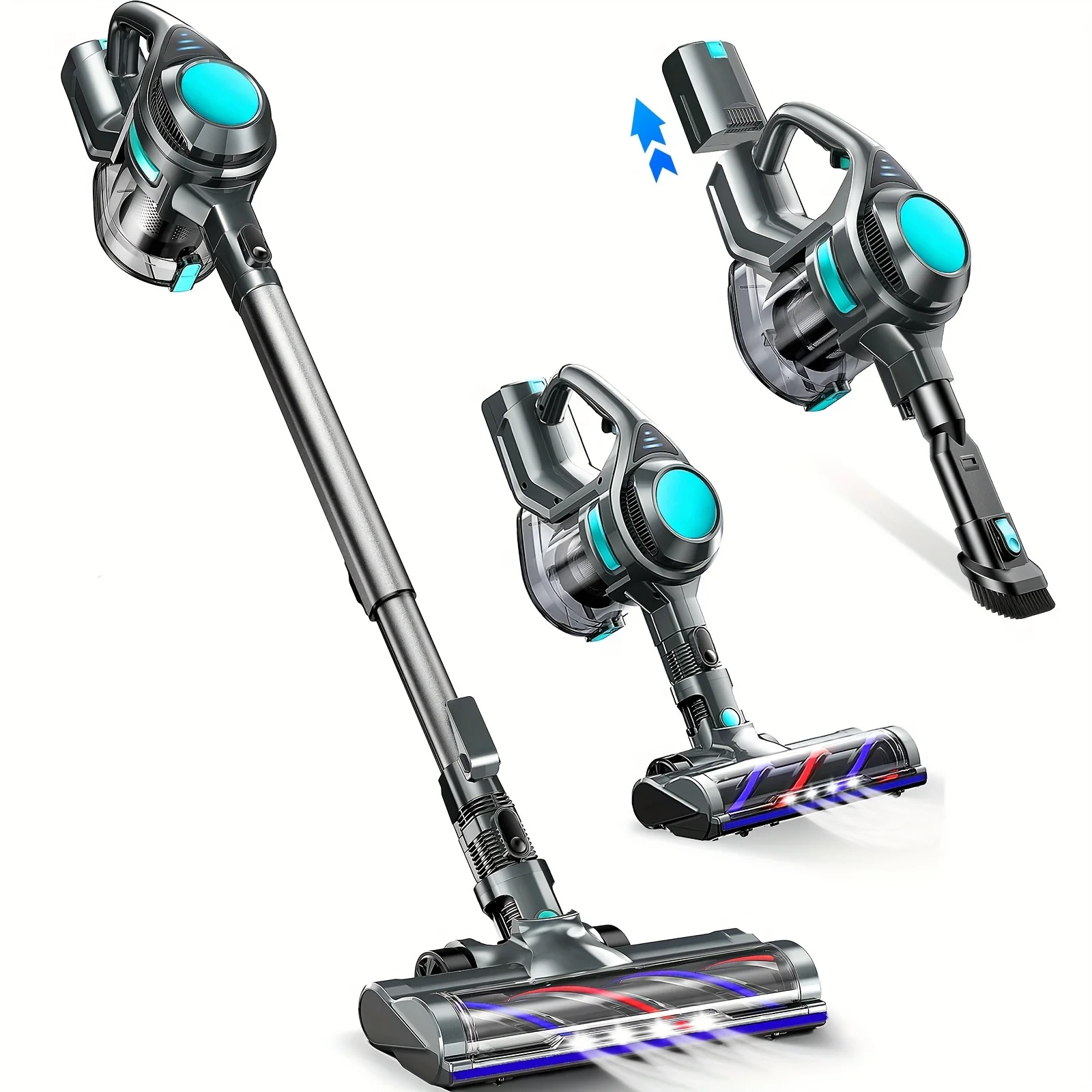 

1pc Powerful Cordless Stick Vacuum - Detachable Battery & LED Brush - Lightweight, for Home, Carpets & Pet Hair Hair tools Barbe