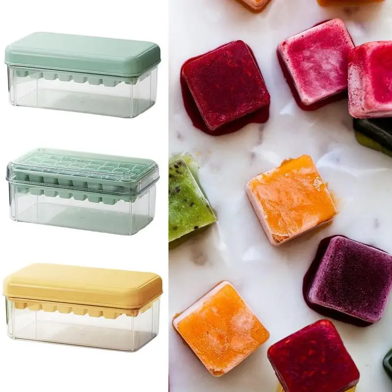 

60 Ice Cube Tray With Lid & Ice Shovel Easy-Release Reuseable Stackable Square Cocktail Whiskey Coffee Fruit Freezer Maker Mold