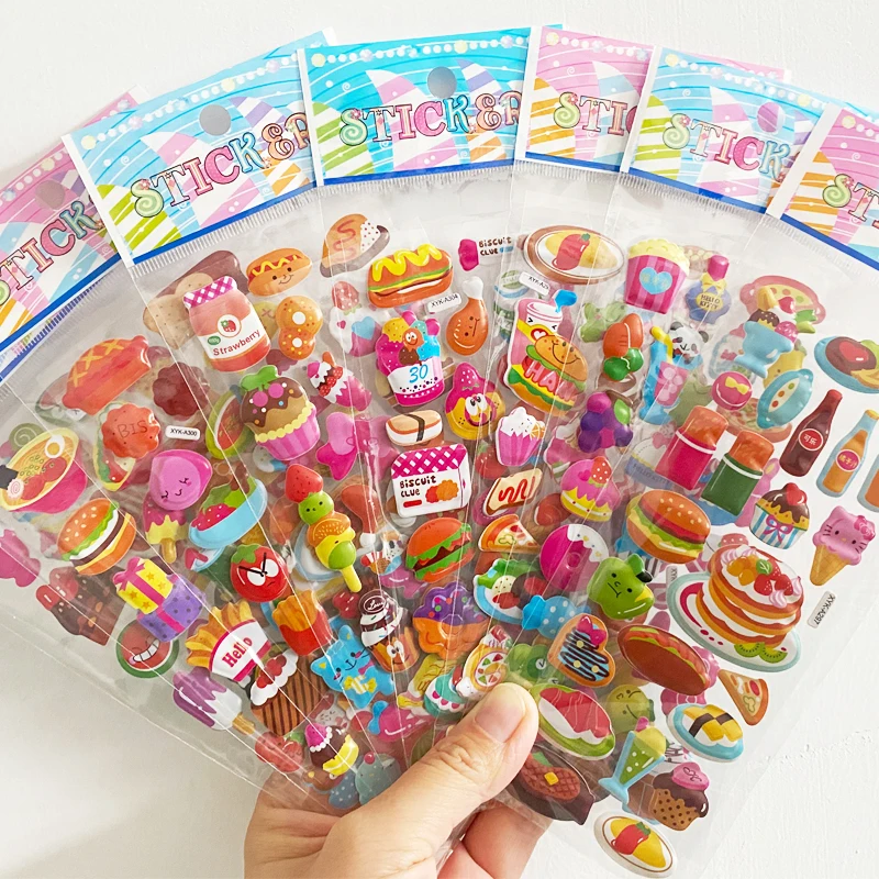 8Sheets Kids 3D Cartoon Puffy Bulk Stickers Girls Boys Birthday