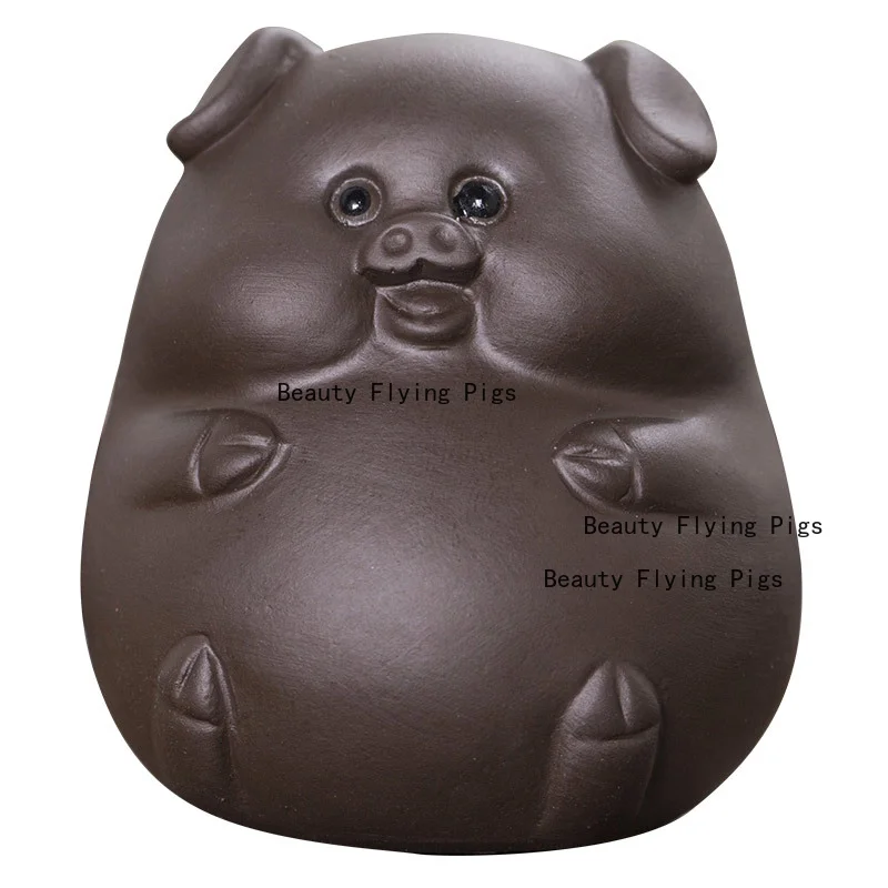 Purple Clay Zodiac Pig Tea Pet Ornaments Cute Animals That Can Be Raised Tea Table Decorations Handicrafts