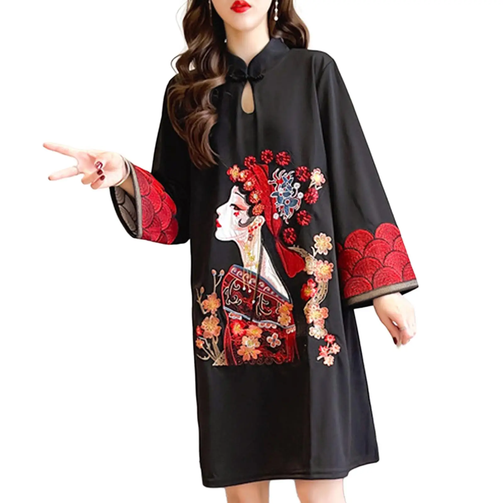 Chinese Cheongsam Dress Knee Length Dress for Street Shopping Formal Events