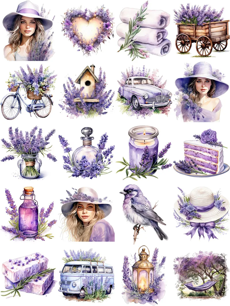 20Pcs/Pack Lavender Girl Sticker DIY Craft Scrapbooking Album Junk Journal Decorative Stickers