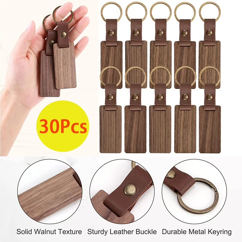 

30Pcs Blank Wood Keychains Rectangle Wooden Ornaments Blank Key Rings Keychains